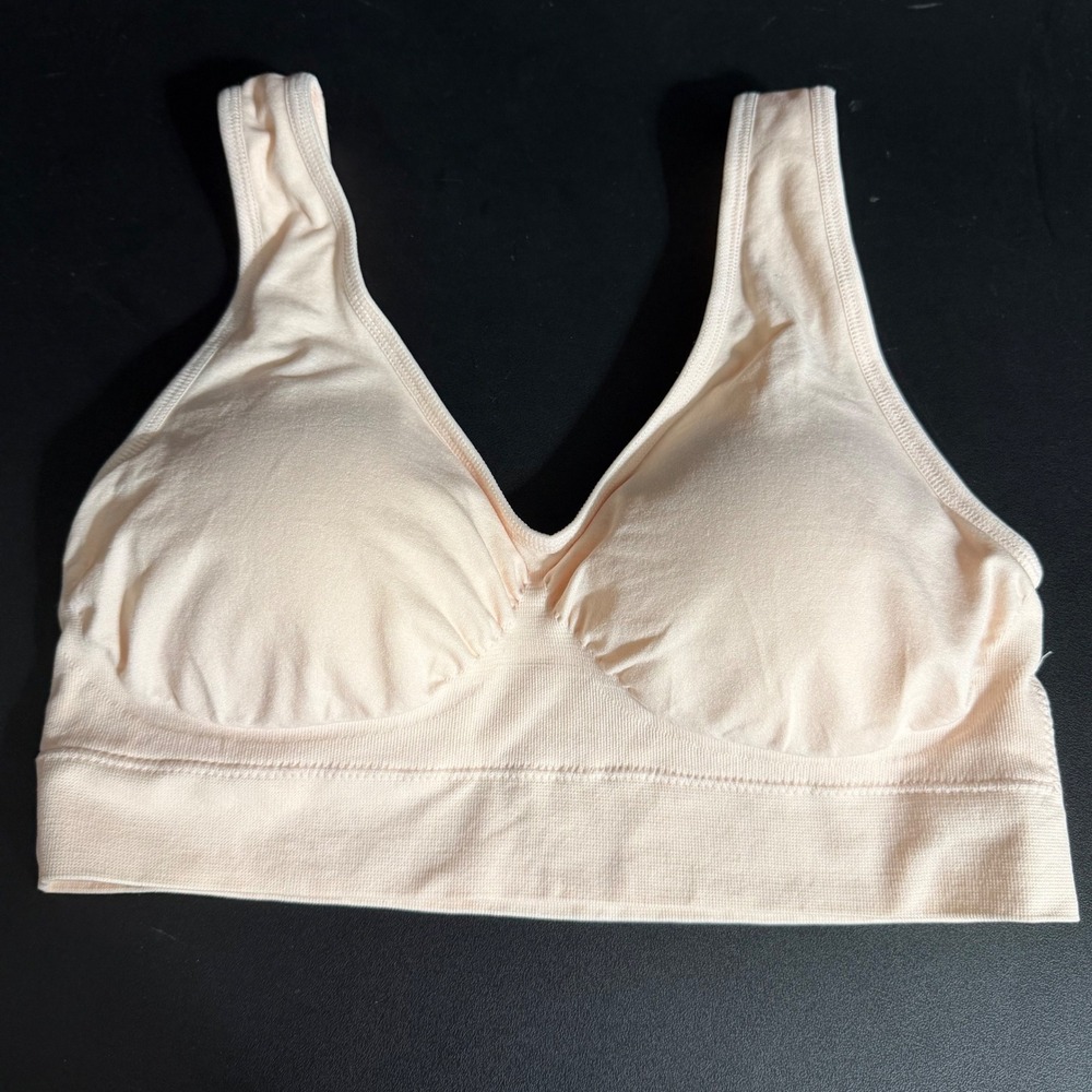 Genie Bra Seamless Wireless Bra Womens XL/1X Peach Nude Comfort Stretch Ribbed